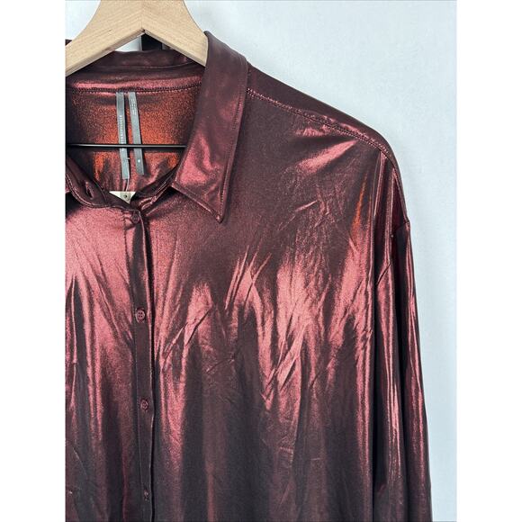 NEW Anthropologie Shine Button Down Shirt Womens XL Dark Red Long Sleeve Relaxed - Picture 3 of 11